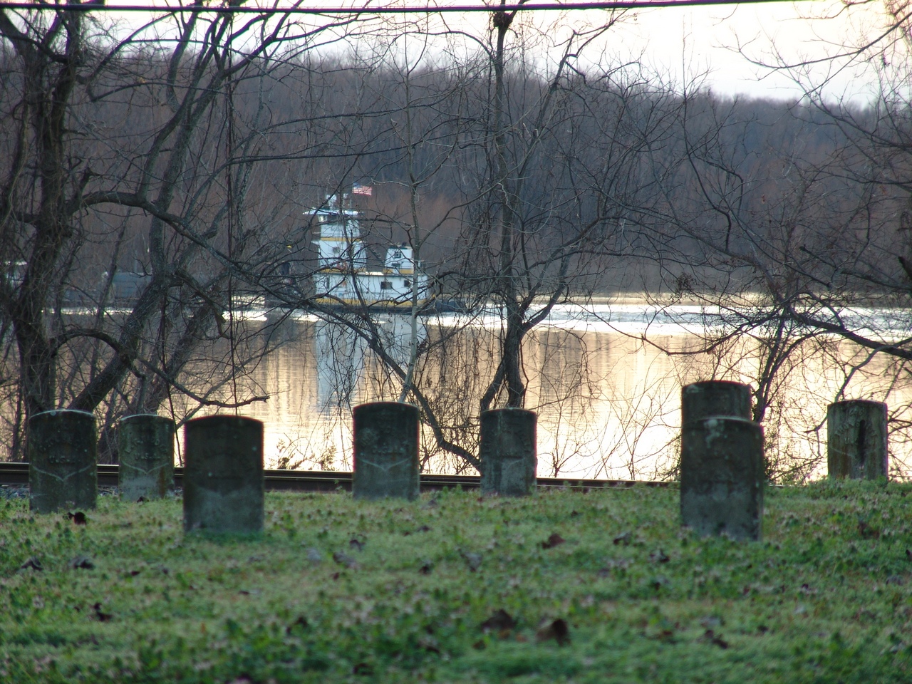 Towboat on Yazoo Diversion Canal seen from Vicksburg National Cemetery